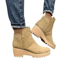 Dolce Vita Huey H20 Ankle Bootie Size 9 Mushroom Suede Leather Pull On Tan